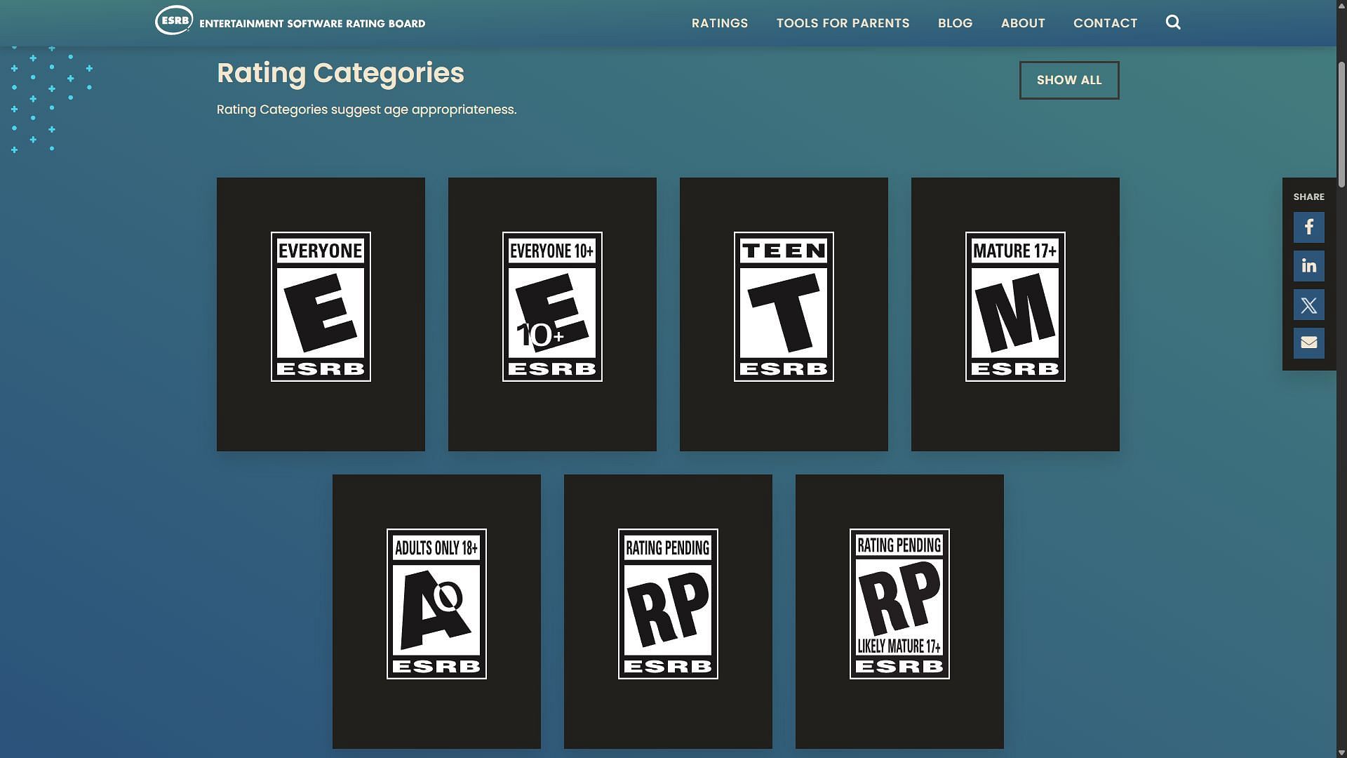 Various ESRB rating categories (Image via the ESRB)